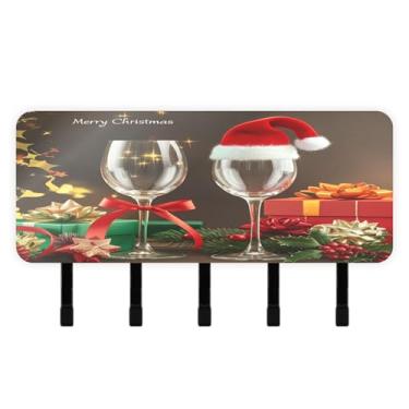 Imagem de Burbuja Porta-chaves de Natal para copos de vinho com 5 ganchos, porta-chaves autoadesivos montados na parede, organizador de armazenamento de correio para entrada, decoração de casa
