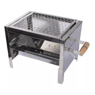Imagem de Churrasqueira Aço Inox Mini Grill Pesca Camping + Grelha