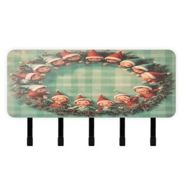 Imagem de Burbuja Porta-chaves infantis de gnomos de Natal com 5 ganchos, porta-chaves autoadesivos montados na parede, organizador de armazenamento de correio para entrada, decoração de casa