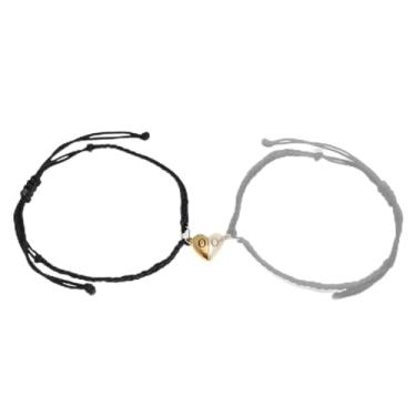 Imagem de Agriajun Pulseiras combinando para casais, pulseira ajustável com inicial de coração de ouro para mulheres e meninas, pingente de correspondência fofa com nome de letra preta trançada corda para dia