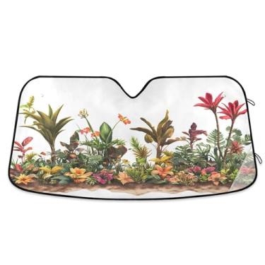 Imagem de Burbuja Plantas Tropicais Flores Para-brisa Carro Para-brisa, Protetor de Viseira Bloco de Raios UV Acordeão Dobrável para Janela Dianteira, 140 x 70 cm