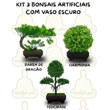 Imagem de Genérico, Kit 3 Plantas Bonsais Artificiais Decorativos – Toque Verde Zen com Beleza Atemporal Vasos Escuros