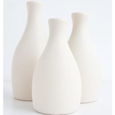 Imagem de Kit Trio 3 Vasos Cerâmica Decorativo Enfeite Decoração Elegante Casa Rack Conjunto Decorado Loja Estante Sala Cozinha(BRANCO)
