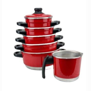 Imagem de Jogo De Panela Alumínio Vermelho + Fervedor N12 - Multi Aluminio, Verm