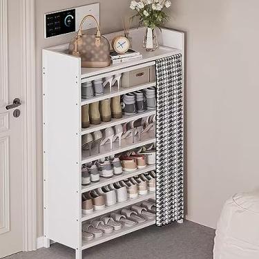 Imagem de NRNQMTFZ Sapateira de bambu de 7 níveis, organizador de armazenamento de sapatos para entrada, sapateira empilhável, armários de sapatos, prateleira de sapato resistente, economiza espaço, alta
