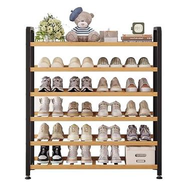 Imagem de Sapateira empilhável, banco de sapateira de bambu, prateleira organizadora de sapatos de 6 níveis para entrada, corredor, banheiro, sala de estar (80 cm)