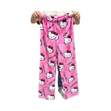 Imagem de Pijamas De Flanela Kawaii Da Hello Kitty Para Mulheres, Calças Casuais