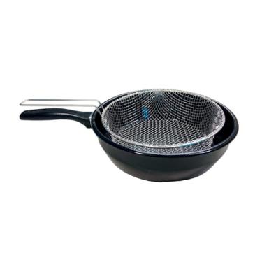 Imagem de Frigideira de Ferro Esmaltado 20cm com Cesto para Fritura Fritadeira Manual para Batata Pastel e Salgados