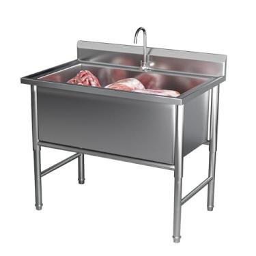Imagem de Pia de restaurante comercial, pia de aço inoxidável independente, pia de tigela única grande, lavatório de lavagem de preparação e utilitário, para restaurante, cozinha, lavanderia, garagem, interior