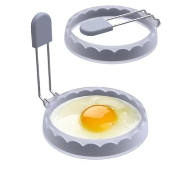 Imagem de 2 moldes de anéis de ovo de silicone de grau alimentício de 10 cm para cozinhar, ovos fritos, cinza semitransparente