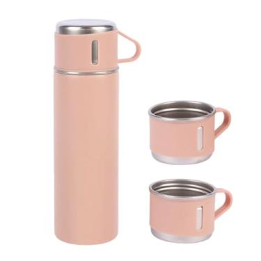Imagem de Conjunto de copos isolados de aço inoxidável rosa: xícara de chá com três tampas caixa de presente, garrafa de água externa