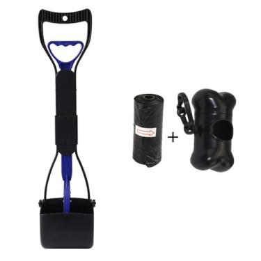 Imagem de Raspador de fezes para animais estimação dobrável com cabo longo 18 saco lixo e caixa armazenamento cães gatos ergonômico fácil puxada superfície anti
