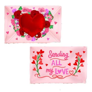 Imagem de Balão de folha de carta de amor para o dia dos namorados, design de coração de amor 3D rosa e vermelho, mensagem romântica