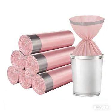 Imagem de Sacos de lixo pequenos com cordão, 4 galões espessos com cordão pequenos sacos de lixo para cozinha, banheiro, quarto, casa, lixeiras de escritório, 60 unidades (rosa)