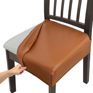 Imagem de KIDOACOW Conjunto de 6 capas de assento de cadeira de jantar de couro macio, à prova d'água, capas de assento para cozinha, alta elasticidade e bem ajustadas, cadeiras de jantar com laços elásticos