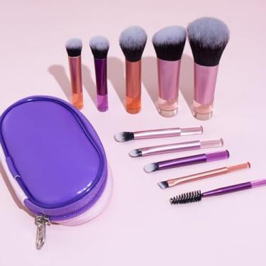 Imagem de Conjunto de 10 Pincéis Maquiagem Portátil com Estojo Kit Completo Cosméticos para Base Blush Sombra Olhos Cerdas Densas e Leves Fibras Sintéticas Premium Tamanho Viagem Ideia Perfeita