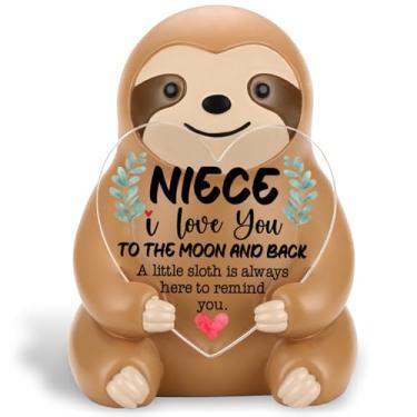 Imagem de SunyJone Sloth Gift for Niece from Aunt Uncle, Cute Resin Sloth Figurine with Positive Heart Message, Birthday Christmas Back to School Encouragement Desk Decor Keepsake for Niece Teen Girls SCC40