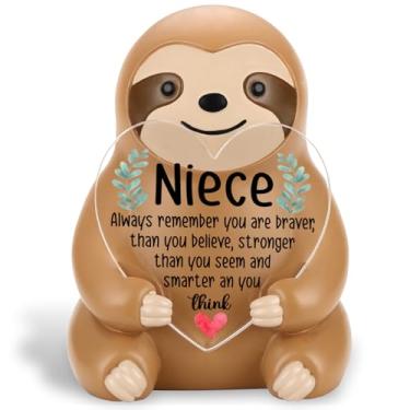 Imagem de SunyJone Sloth Gift for Niece from Aunt Uncle, Cute Resin Sloth Figurine with Positive Heart Message, Birthday Christmas Back to School Encouragement Desk Decor Keepsake for Niece Teen Girls SCC45