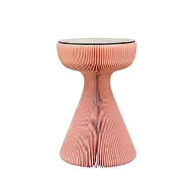 Imagem de Mesa lateral dobrável moderna, mesa de canto redonda de 33 x 53 cm, pequena mesa de centro de bistrô com mesa de vidro para pátio, sala de estar, varanda, quintal, jardim, quintal, simples, rosa +