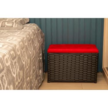 Imagem de Puff Baú Organizador Fibra Sintética Assento Suede 80 Ltrs(PRETO/VERMELHO)
