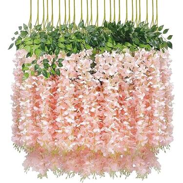 Imagem de U'Artlines Pacote com 48 (total de 172,8 pés) guirlanda artificial de flores de seda para pendurar em casa (48, rosa claro)