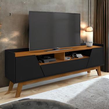 Imagem de Rack Com Nichos Florença Preto Fosco e Naturalle Bechara