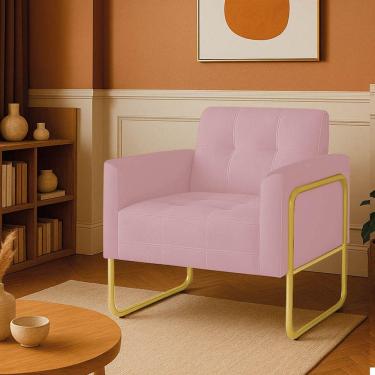 Imagem de Poltrona Sala Industrial Alta Tubo Dourado Elisa Veludo D03 - D'rossi Cor Rose