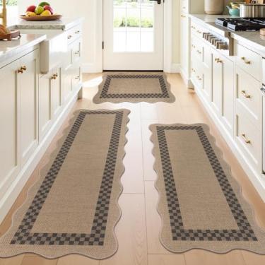 Imagem de U'Artlines Conjunto de tapetes de cozinha recortados antiderrapantes com 3 peças, 51 x 81 cm + 51 x 122 cm + 51 x 149 cm, lavável e discreto, conjunto de tapetes de cozinha de juta, para pia, corredor