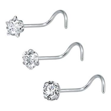 Imagem de Kit 3 Piercing Nariz Estrela Coração Pedra Zirconia 3Mm Aço - De Castr