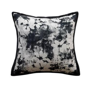 Imagem de Capa de travesseiro moderna em poliéster floral preto e branco 45x45cm