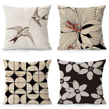 Imagem de Conjunto de fronhas Nordic Abstract Floral Preto e Bege x4 - yiweisai