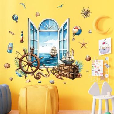 Imagem de Adesivo de parede Nautical Ocean Sailing Ship Helm PVC 29x59cm - yiwei