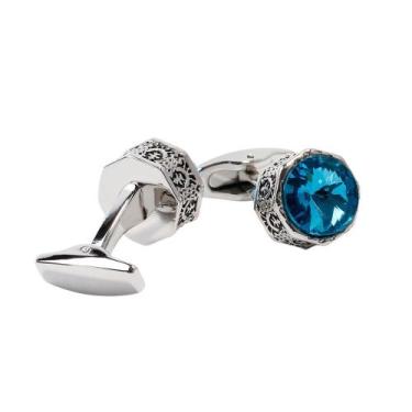 Imagem de Abotoaduras: elegante cristal azul para homens, design vintage - Yiwei