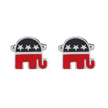 Imagem de Cufflinks Elephant American Flag Design em liga de zinco - Yiweisai
