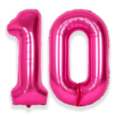 Imagem de Balão SUWEN Hot Pink Number 10 Foil de 40 polegadas para festa