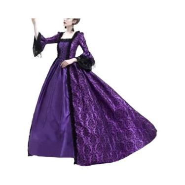 Imagem de Vestido Maxi Gótico Vintage Feminino Com Decote Quadrado E Mangas Flar