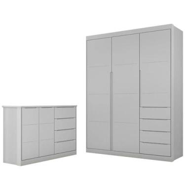 Imagem de Jogo de Quarto Infantil Guarda Roupa e Cômoda Pérola Cinza - Phoenix -