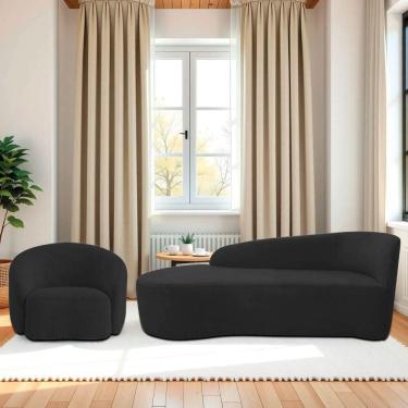 Imagem de Kit Divã Recamier Orgânico França 160cm Lado Esquerdo E Poltrona Amore Bouclé Preto
