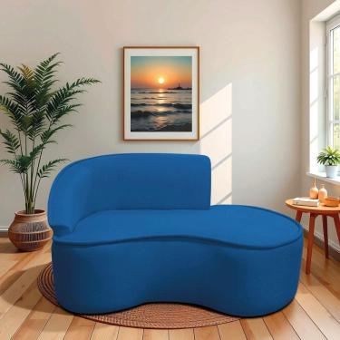 Imagem de Divã Recamier Curvo Sala De Estar Recepção Marrocos 150cm Lado Direito Linho Azul Royal