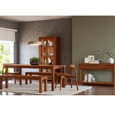 Imagem de Conjunto Sala Jantar Nature: Cristaleira, Aparador, Mesa, Banco e Cadeiras Madeira Pinu...