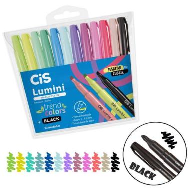 Imagem de Marca Texto Cis Lumini Trend Colorns + Black Estojo Com 12 Cores