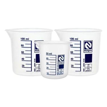Imagem de Kit 2 Becker Nalgon 100ml e 1 Becker 50ml Polipropileno