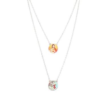 Imagem de colar Escapulário aço inox Sagrado Coração x são jorge santo - ASA