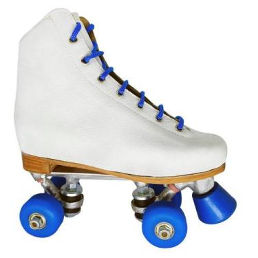 Imagem de Patins Iniciante Quad 4 Rodas Trad. Branco e Roda Azul - Patins.com.br