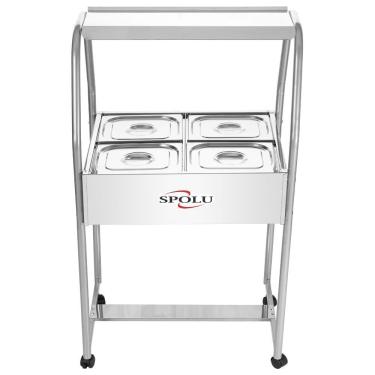 Imagem de Buffet de Salada SPL510 4 Cubas Aço Inox com Rodízios Giratórios e Gelo-X Inox Spolu
