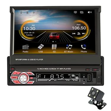 Imagem de Suporte estéreo de carro deslizante de 7 polegadas único din carplay e android auto, rádio de carro retrátil tft touch screen receptor de rádio fm suporte usb tf cartão aux na câmera traseira