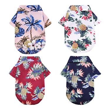 Imagem de sensiya Pacote com 4 camisetas havaianas para cães – moletons de verão para animais de estimação – roupas legais e respiráveis para cães – roupas para animais de estimação para meninos e meninas (tamanho PP)