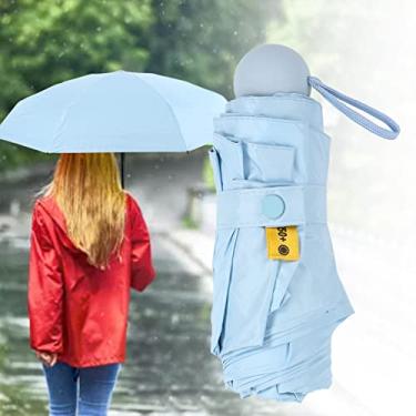 Imagem de Guarda-chuva de sol de viagem, 5 mini guarda-chuvas portáteis dobráveis guarda-chuva de bolso pequeno leve com estojo design compacto guarda-sol à prova de vento para homens mulheres meninas (azul)