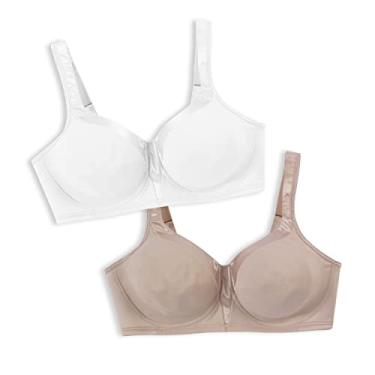 Imagem de Playtex Sutiã feminino sem fio 18 horas, sutiã macio e sedoso, sutiã camiseta de cobertura total, pacote com 2, Branco/Nude, 36DD