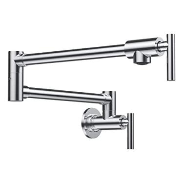 Imagem de LEPO Torneira de enchimento de panela, suporte de parede de latão sólido níquel escovado articulação dupla torneiras de cozinha dobráveis com furo único, 2 alças (cromado)